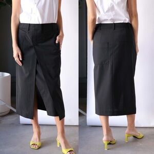 Tibi Tropical Wool Black Wrap Low Waist Two Layers Midi Skirt S (4)